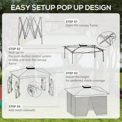 Outsunny 11x 11 Up Canopy, Outdoor Patio Gazebo Shelter with Removable Zipper Netting, Instant Event Tent/ 114 Square Feet of Shade and Carry Bag Backyard, Garden, Khaki