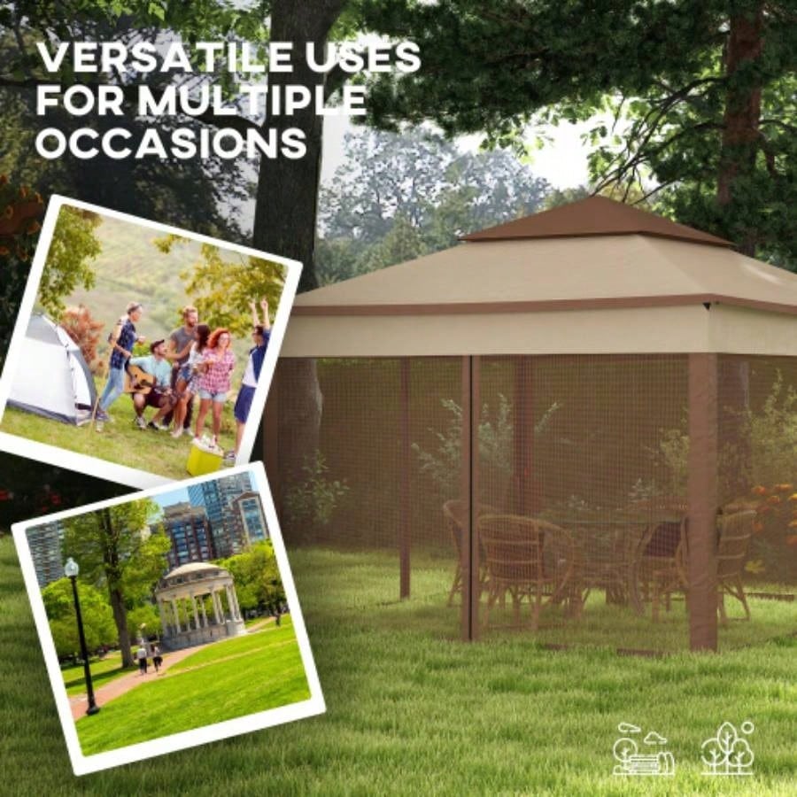 Outsunny 11x 11 Up Canopy, Outdoor Patio Gazebo Shelter with Removable Zipper Netting, Instant Event Tent/ 114 Square Feet of Shade and Carry Bag Backyard, Garden, Khaki