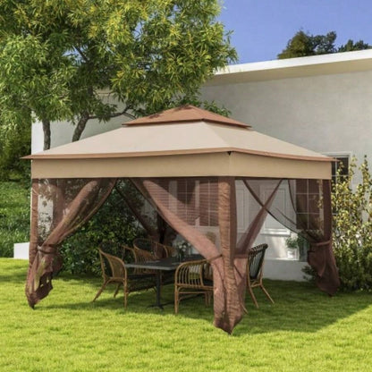 Outsunny 11x 11 Up Canopy, Outdoor Patio Gazebo Shelter with Removable Zipper Netting, Instant Event Tent/ 114 Square Feet of Shade and Carry Bag Backyard, Garden, Khaki
