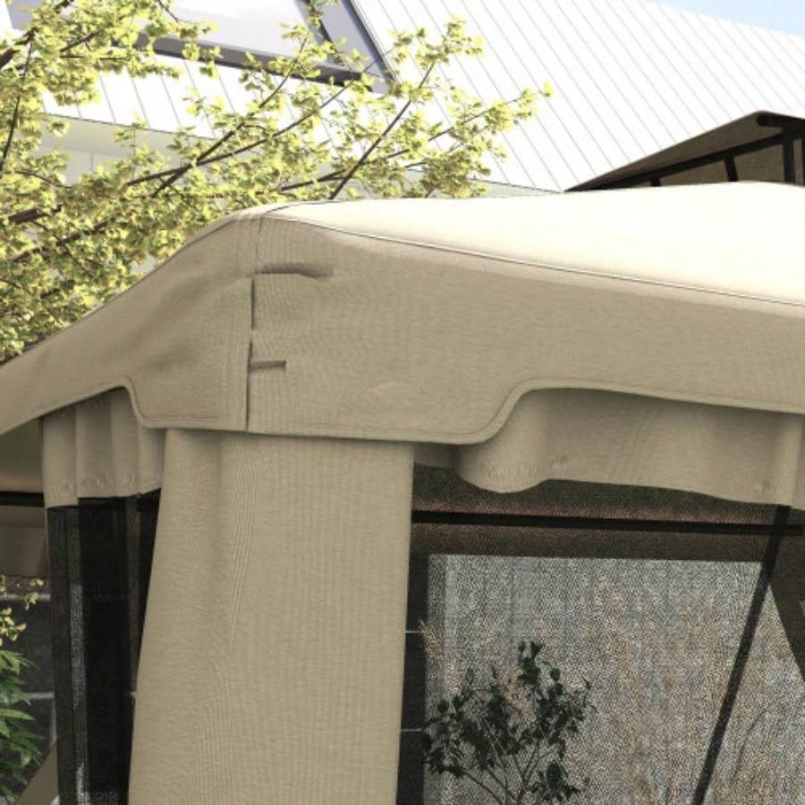 Outsunny 9.6x 11.6 Patio Gazebo, Outdoor Canopy Shelter with 2 - Tier Roof and Netting, Steel Frame Garden, Lawn, Backyard, and Deck, Taupe