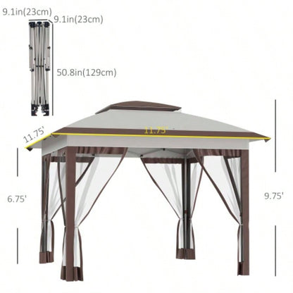 Outsunny 12x 12 Up Canopy Tent with Netting and Carry Bag, Instant Shelter with 137 sq. ft Shade, Tents Parties, Height Adjustable, Outdoor, Garden, Patio, Beige and Brown