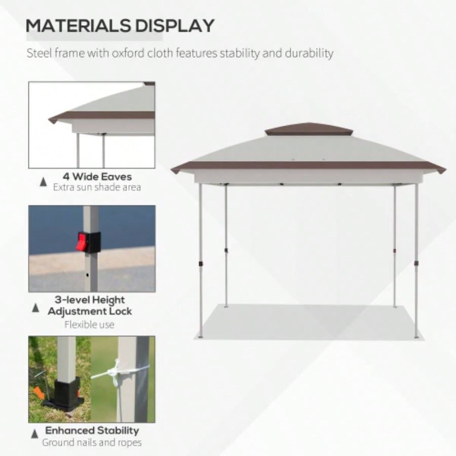 Outsunny 12x 12 Up Canopy Tent with Netting and Carry Bag, Instant Shelter with 137 sq. ft Shade, Tents Parties, Height Adjustable, Outdoor, Garden, Patio, Beige and Brown