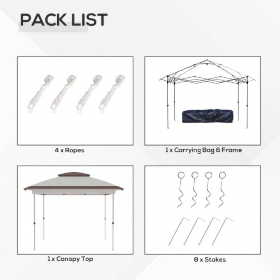 Outsunny 12x 12 Up Canopy Tent with Netting and Carry Bag, Instant Shelter with 137 sq. ft Shade, Tents Parties, Height Adjustable, Outdoor, Garden, Patio, Beige and Brown
