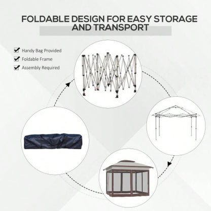 Outsunny 12x 12 Up Canopy Tent with Netting and Carry Bag, Instant Shelter with 137 sq. ft Shade, Tents Parties, Height Adjustable, Outdoor, Garden, Patio, Beige and Brown