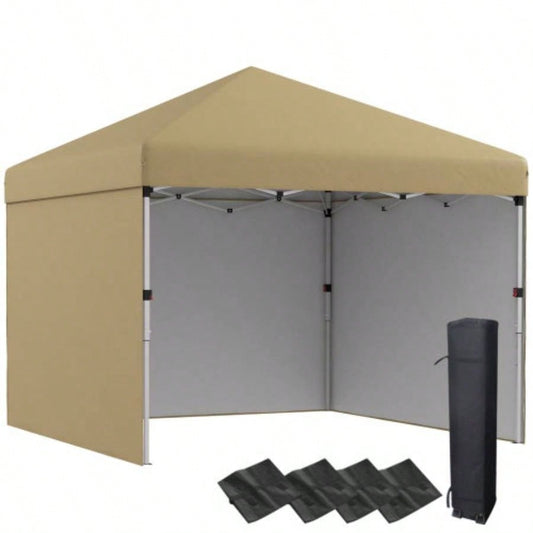 Outsunny 10x 10 Up Canopy Tent with 3 Sidewalls, Leg Weight Bags and Carry Bag, Height Adjustable, Instant Party Tent Event Shelter Gazebo Garden, Patio, Beige