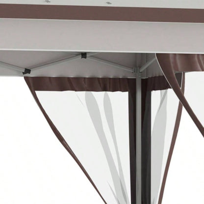 Outsunny 12x 12 Up Canopy Tent with Netting and Carry Bag, Instant Shelter with 137 sq. ft Shade, Tents Parties, Height Adjustable, Outdoor, Garden, Patio, Beige and Brown