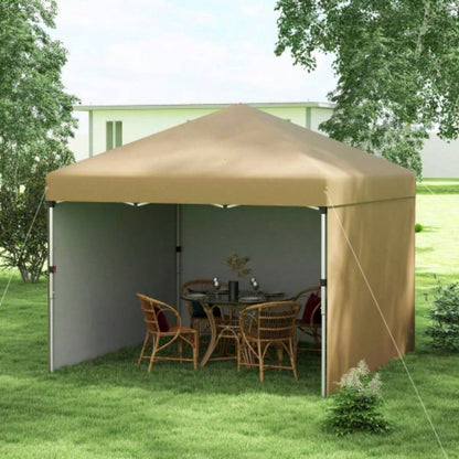 Outsunny 10x 10 Up Canopy Tent with 3 Sidewalls, Leg Weight Bags and Carry Bag, Height Adjustable, Instant Party Tent Event Shelter Gazebo Garden, Patio, Beige