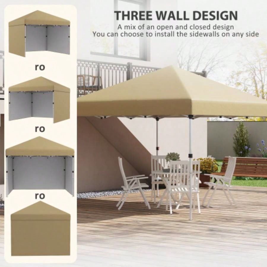 Outsunny 10x 10 Up Canopy Tent with 3 Sidewalls, Leg Weight Bags and Carry Bag, Height Adjustable, Instant Party Tent Event Shelter Gazebo Garden, Patio, Beige