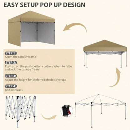 Outsunny 10x 10 Up Canopy Tent with 3 Sidewalls, Leg Weight Bags and Carry Bag, Height Adjustable, Instant Party Tent Event Shelter Gazebo Garden, Patio, Beige