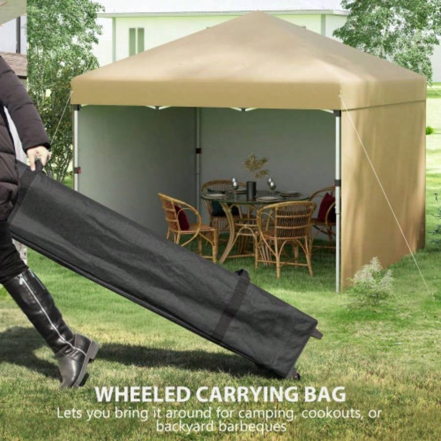 Outsunny 10x 10 Up Canopy Tent with 3 Sidewalls, Leg Weight Bags and Carry Bag, Height Adjustable, Instant Party Tent Event Shelter Gazebo Garden, Patio, Beige