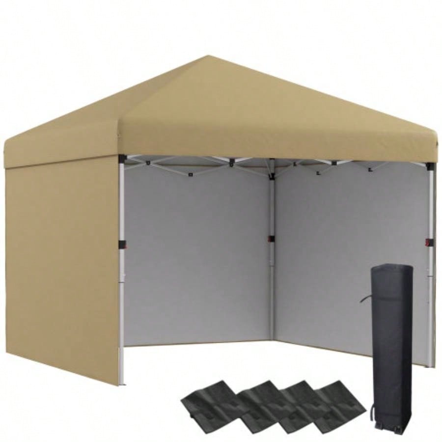 Outsunny 10x 10 Up Canopy Tent with 3 Sidewalls, Leg Weight Bags and Carry Bag, Height Adjustable, Instant Party Tent Event Shelter Gazebo Garden, Patio, Beige