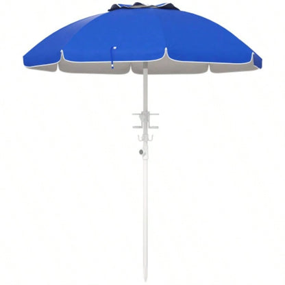 Outsunny 5. Portable Beach with Tilt, Adjustable Height, 2 Cup Holders Hooks, 40+ Ruffled Outdoor with Vented Canopy, Blue
