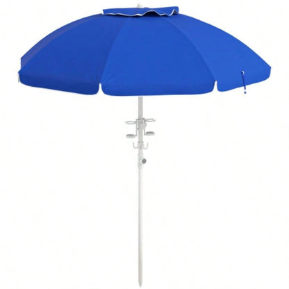 Outsunny 5. Portable Beach with Tilt, Adjustable Height, 2 Cup Holders Hooks, 40+ Ruffled Outdoor with Vented Canopy, Blue