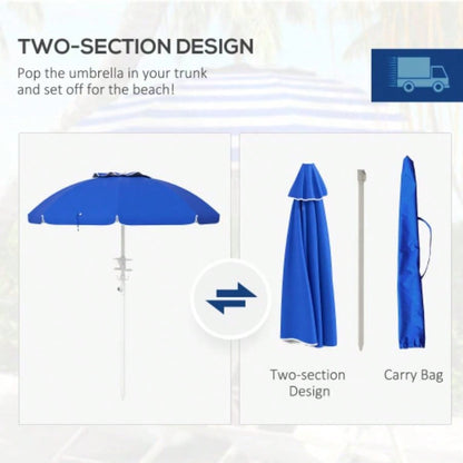 Outsunny 5. Portable Beach with Tilt, Adjustable Height, 2 Cup Holders Hooks, 40+ Ruffled Outdoor with Vented Canopy, Blue