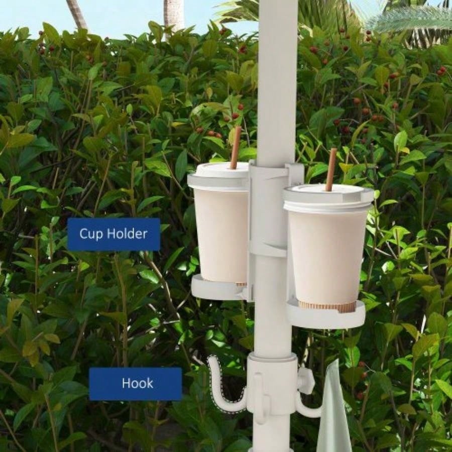 Outsunny 5. Portable Beach with Tilt, Adjustable Height, 2 Cup Holders Hooks, 40+ Ruffled Outdoor with Vented Canopy, Blue