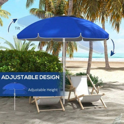 Outsunny 5. Portable Beach with Tilt, Adjustable Height, 2 Cup Holders Hooks, 40+ Ruffled Outdoor with Vented Canopy, Blue