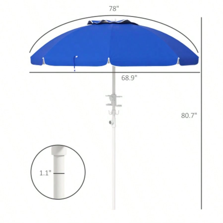 Outsunny 5. Portable Beach with Tilt, Adjustable Height, 2 Cup Holders Hooks, 40+ Ruffled Outdoor with Vented Canopy, Blue