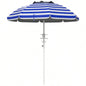 Outsunny 5. Portable Beach with Tilt, Adjustable Height, 2 Cup Holders Hooks, 40+ Ruffled Outdoor with Vented Canopy, Blue White Stripe