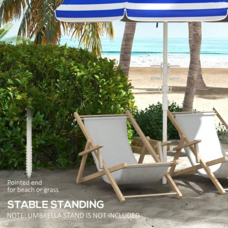 Outsunny 5. Portable Beach with Tilt, Adjustable Height, 2 Cup Holders Hooks, 40+ Ruffled Outdoor with Vented Canopy, Blue White Stripe