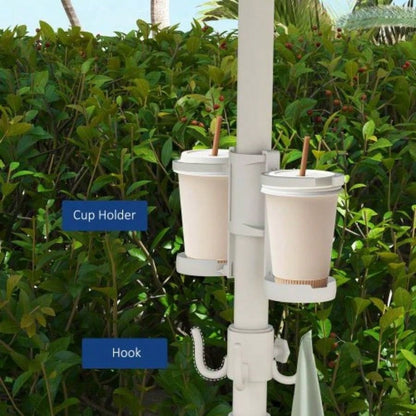Outsunny 5. Portable Beach with Tilt, Adjustable Height, 2 Cup Holders Hooks, 40+ Ruffled Outdoor with Vented Canopy, Blue White Stripe