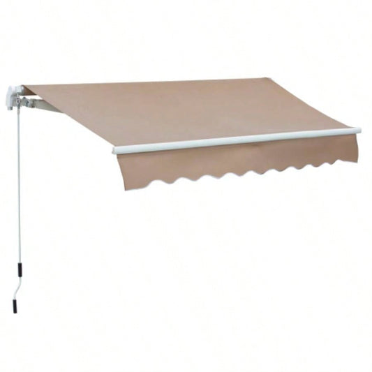 Outsunny 8x Patio Retractable Awning, Manual Exterior Shade Deck Window Cover, Brown