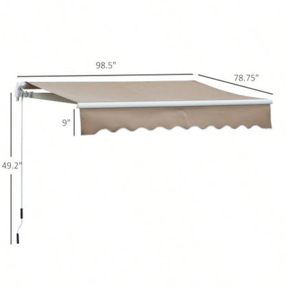 Outsunny 8x Patio Retractable Awning, Manual Exterior Shade Deck Window Cover, Brown