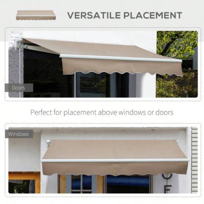 Outsunny 8x Patio Retractable Awning, Manual Exterior Shade Deck Window Cover, Brown