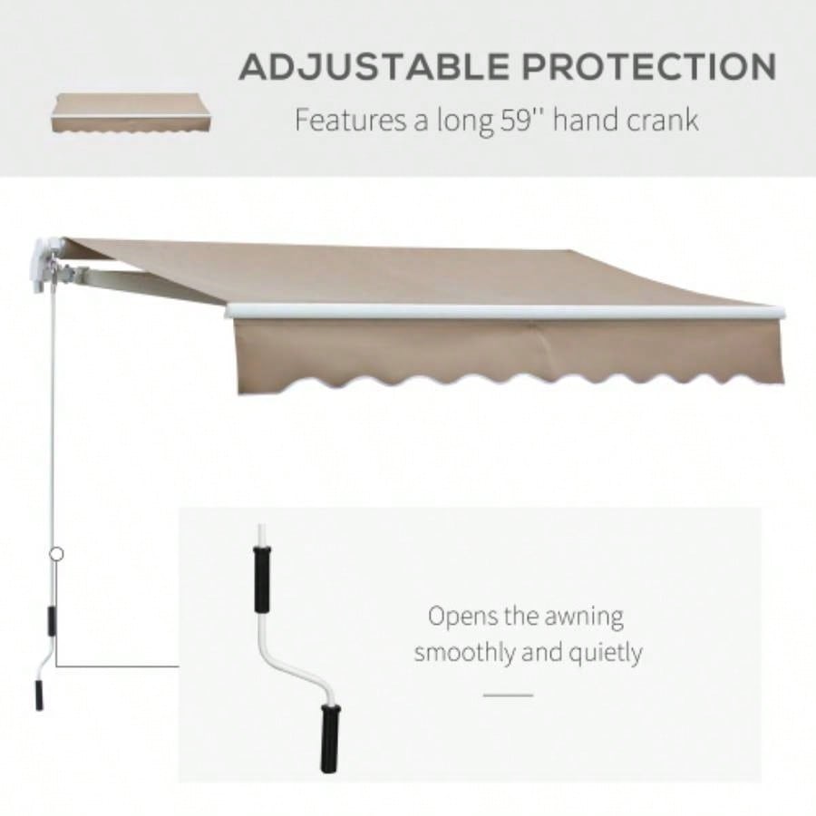 Outsunny 8x Patio Retractable Awning, Manual Exterior Shade Deck Window Cover, Brown