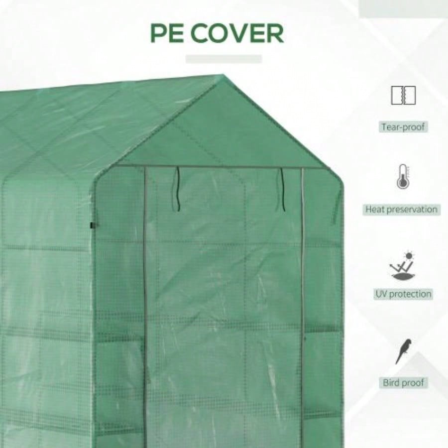 Outsunnyx 5x 6.5 Walk - in Greenhouse, PE Cover, 3 - Tier Shelves, Steel Frame Hot house, Roll - Up Zipper Door Flowers, Vegetables, Saplings, Tropical Plants, Green