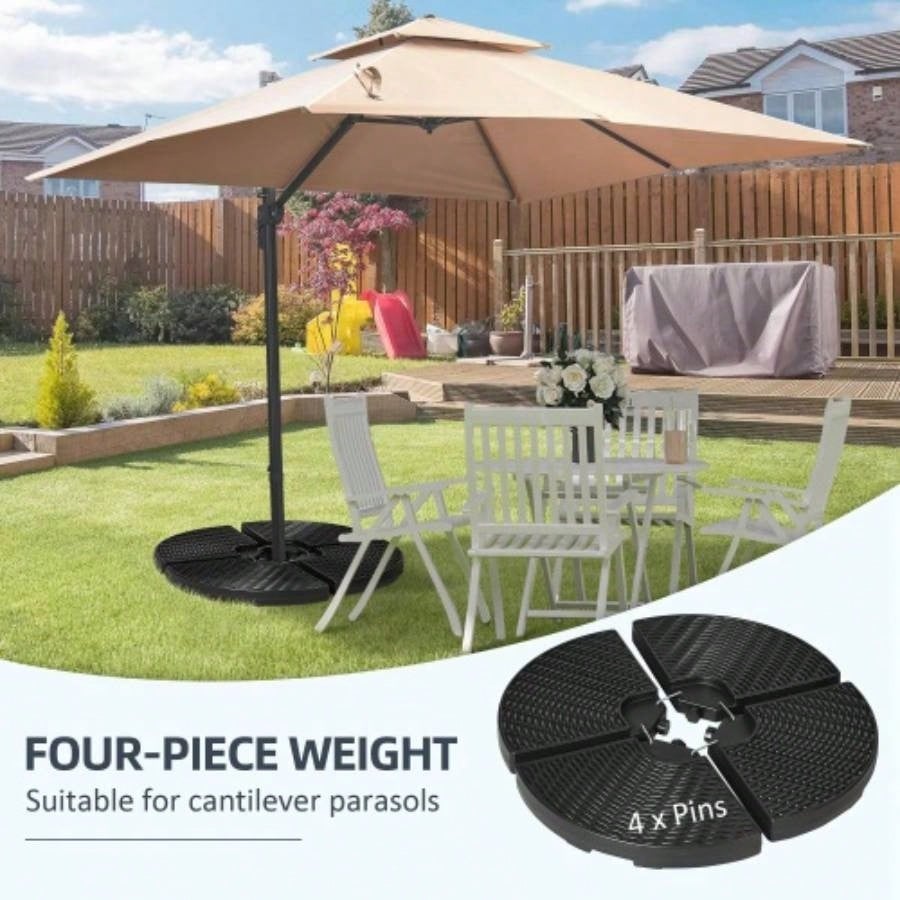 Outsunny HDPE Material Patio Base Weights Sand Filled up to 150 Lb. Any Offset Base 4 - Piece, or Sand Filled, All - Weather, Black Round