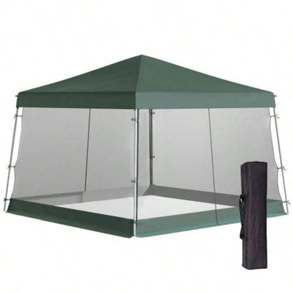 Outsunny Slant Leg Up Canopy Tent with Netting and Carry Bag, Instant Shelter, Tents Parties, Height Adjustable, Outdoor, Garden, Patio, 11.5x11.5 Base/ 10x10 Top Green