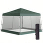 Outsunny Slant Leg Up Canopy Tent with Netting and Carry Bag, Instant Shelter, Tents Parties, Height Adjustable, Outdoor, Garden, Patio, 11.5x11.5 Base/ 10x10 Top Green