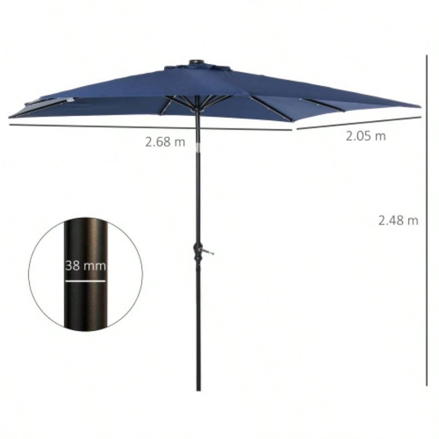 Outsunny 9x, LED Lighted Patio Table or Base with Tilt Crank, Outdoor Garden, Deck, Backyard, Pool, Beach, Blue