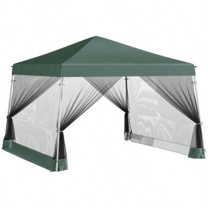 Outsunny Slant Leg Up Canopy Tent with Netting and Carry Bag, Instant Shelter, Tents Parties, Height Adjustable, Outdoor, Garden, Patio, 11.5x11.5 Base/ 10x10 Top Green