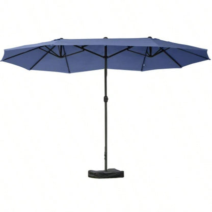 Outsunny Patio 15 Steel Rectangular Outdoor Double Sided Market with base, Easy Crank Deck Pool Patio, Dark Blue