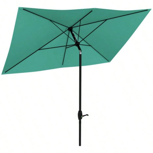 Outsunny 6.5x 10 Rectangular Market, Patio Outdoor Table with Crank and Push Button Tilt, Teal