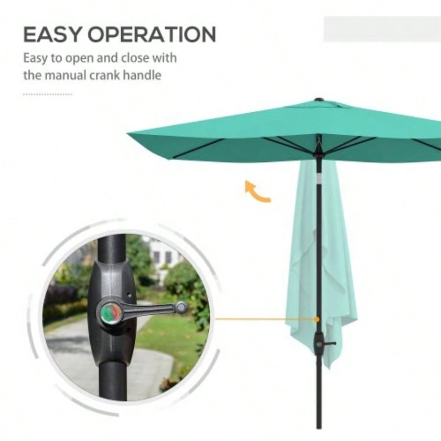 Outsunny 6.5x 10 Rectangular Market, Patio Outdoor Table with Crank and Push Button Tilt, Teal