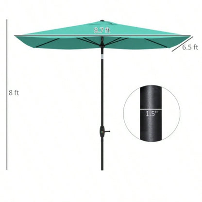 Outsunny 6.5x 10 Rectangular Market, Patio Outdoor Table with Crank and Push Button Tilt, Teal