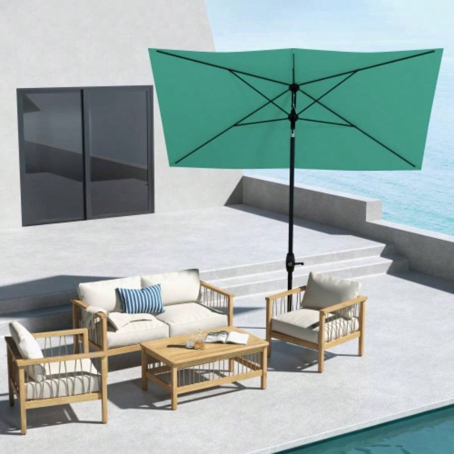 Outsunny 6.5x 10 Rectangular Market, Patio Outdoor Table with Crank and Push Button Tilt, Teal