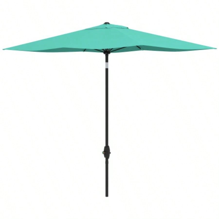 Outsunny 6.5x 10 Rectangular Market, Patio Outdoor Table with Crank and Push Button Tilt, Teal