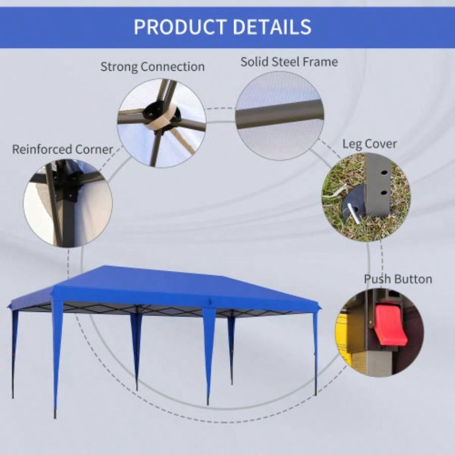 Outsunny 10x 19.2 Up Canopy Tent, Heavy Duty Tent Parties, Outdoor Instant Gazebo Shade Shelter with Carry Bag Catering, Events, Wedding, Backyard BBQ, Blue