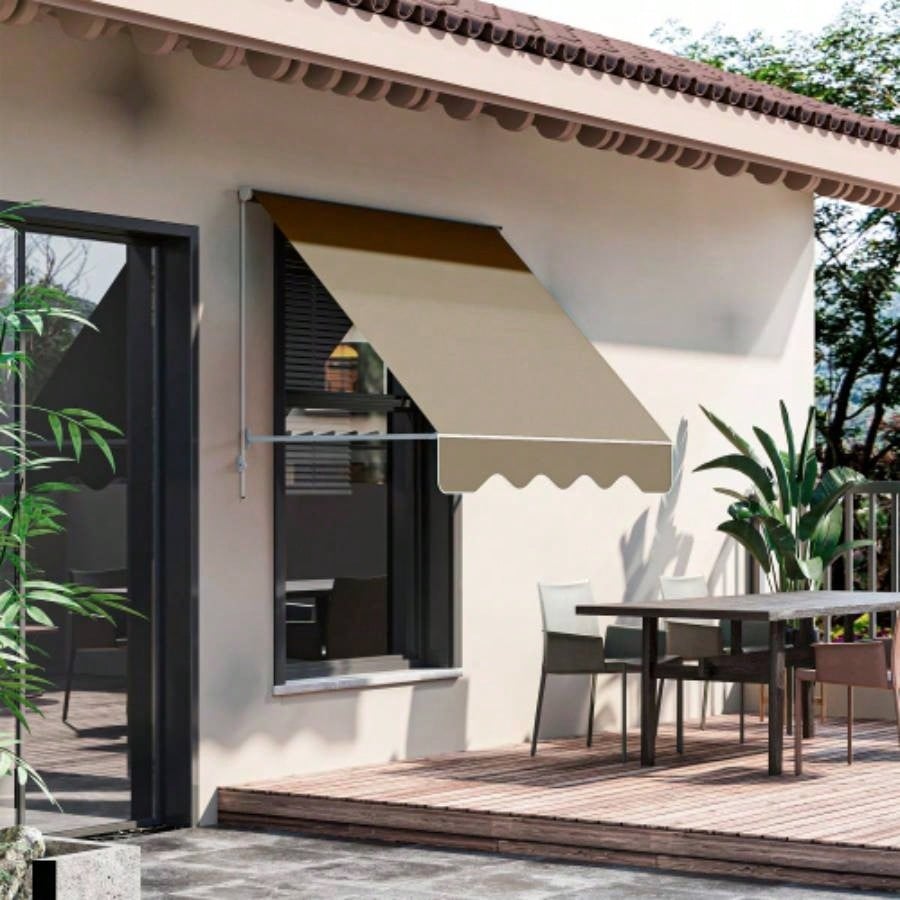 Outsunny 6 Drop Arm Manual Retractable Window Awning Shade Shelter Patio Balcony Outdoor, Aluminum, White