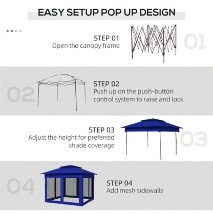 Outsunny 11x 11 Up Canopy, Outdoor Patio Gazebo Shelter with Removable Zipper Netting, Instant Event Tent/ 114 Square Feet of Shade and Carry Bag Backyard, Garden, Blue