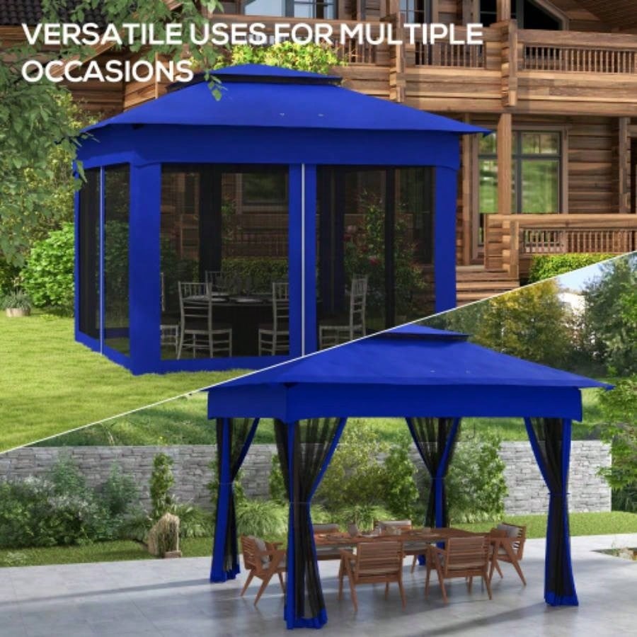 Outsunny 11x 11 Up Canopy, Outdoor Patio Gazebo Shelter with Removable Zipper Netting, Instant Event Tent/ 114 Square Feet of Shade and Carry Bag Backyard, Garden, Blue
