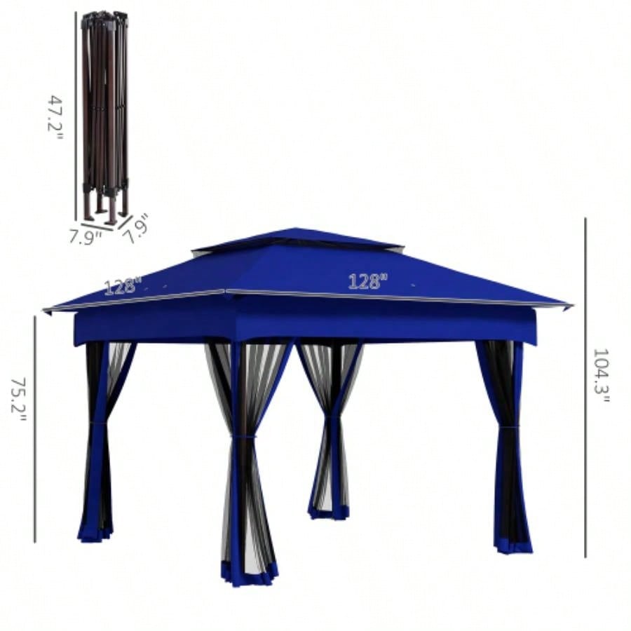 Outsunny 11x 11 Up Canopy, Outdoor Patio Gazebo Shelter with Removable Zipper Netting, Instant Event Tent/ 114 Square Feet of Shade and Carry Bag Backyard, Garden, Blue