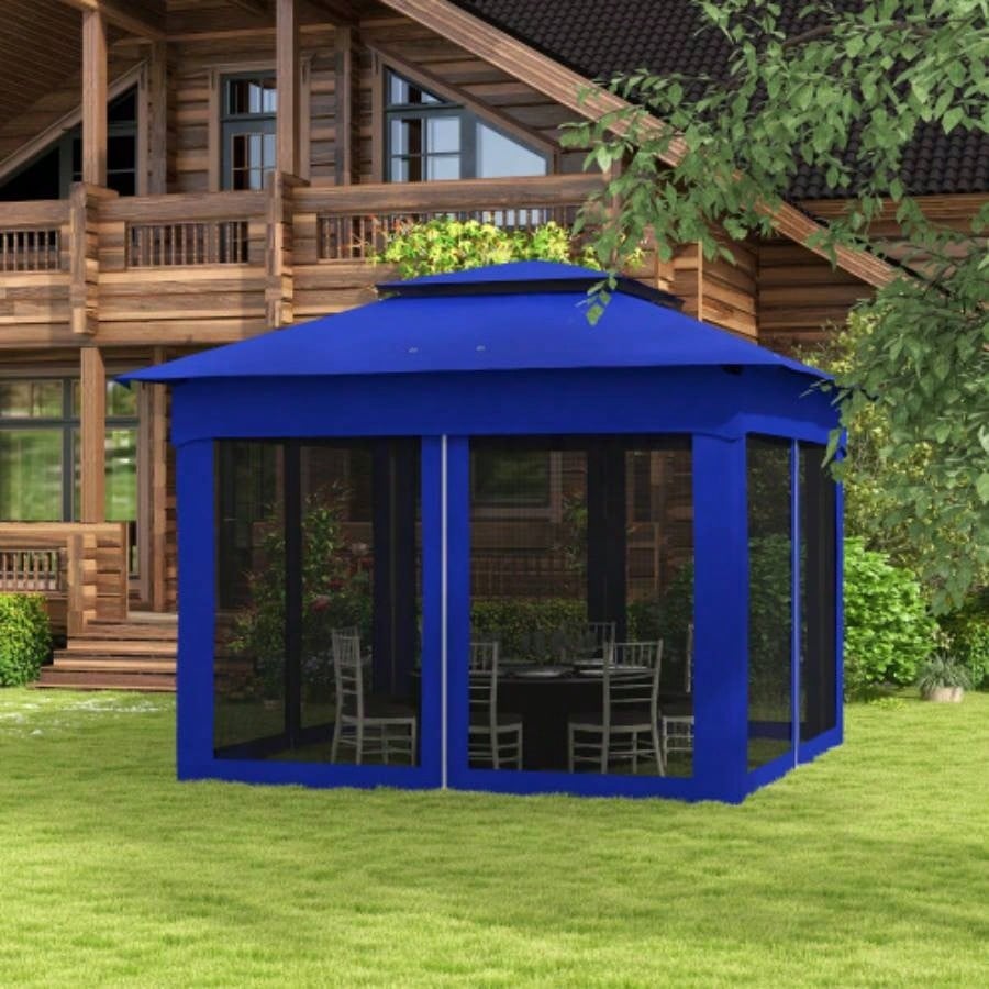 Outsunny 11x 11 Up Canopy, Outdoor Patio Gazebo Shelter with Removable Zipper Netting, Instant Event Tent/ 114 Square Feet of Shade and Carry Bag Backyard, Garden, Blue