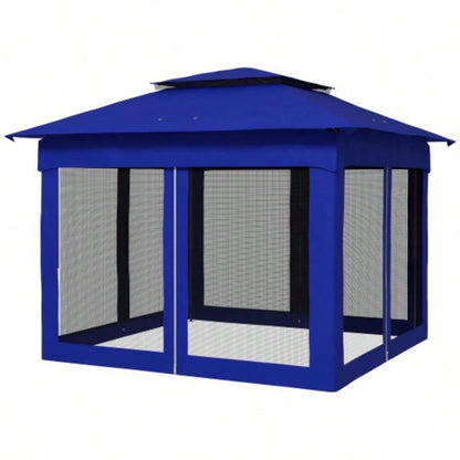 Outsunny 11x 11 Up Canopy, Outdoor Patio Gazebo Shelter with Removable Zipper Netting, Instant Event Tent/ 114 Square Feet of Shade and Carry Bag Backyard, Garden, Blue