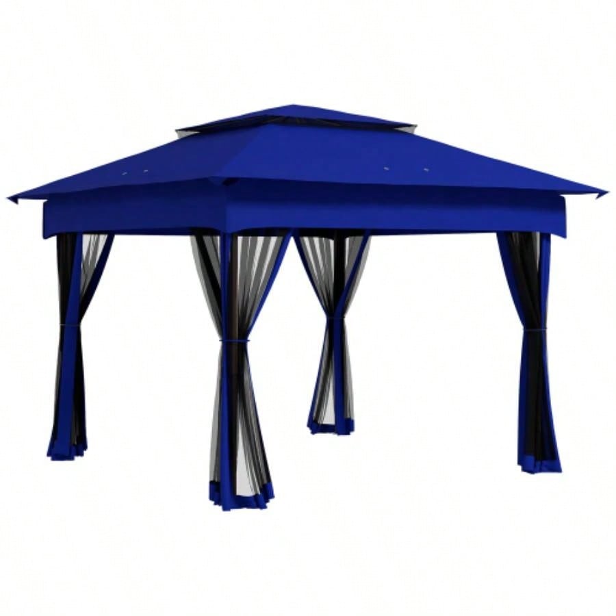 Outsunny 11x 11 Up Canopy, Outdoor Patio Gazebo Shelter with Removable Zipper Netting, Instant Event Tent/ 114 Square Feet of Shade and Carry Bag Backyard, Garden, Blue