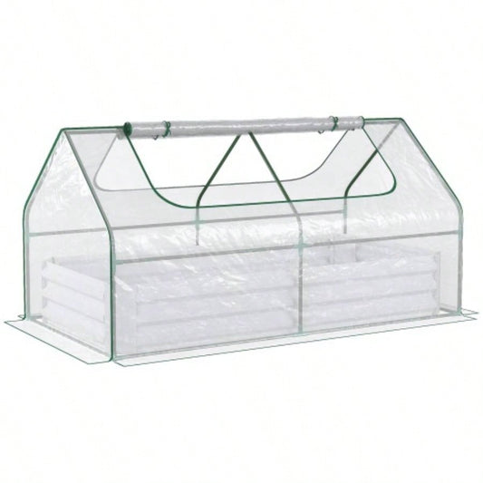 Outsunny 6x 3 Galvanized Raised Garden Bed with PVC Greenhouse Cover, Outdoor Metal Planter Box with 2 Roll - Up Growing Flowers, Fruits, Vegetables and Herbs, Light Gray