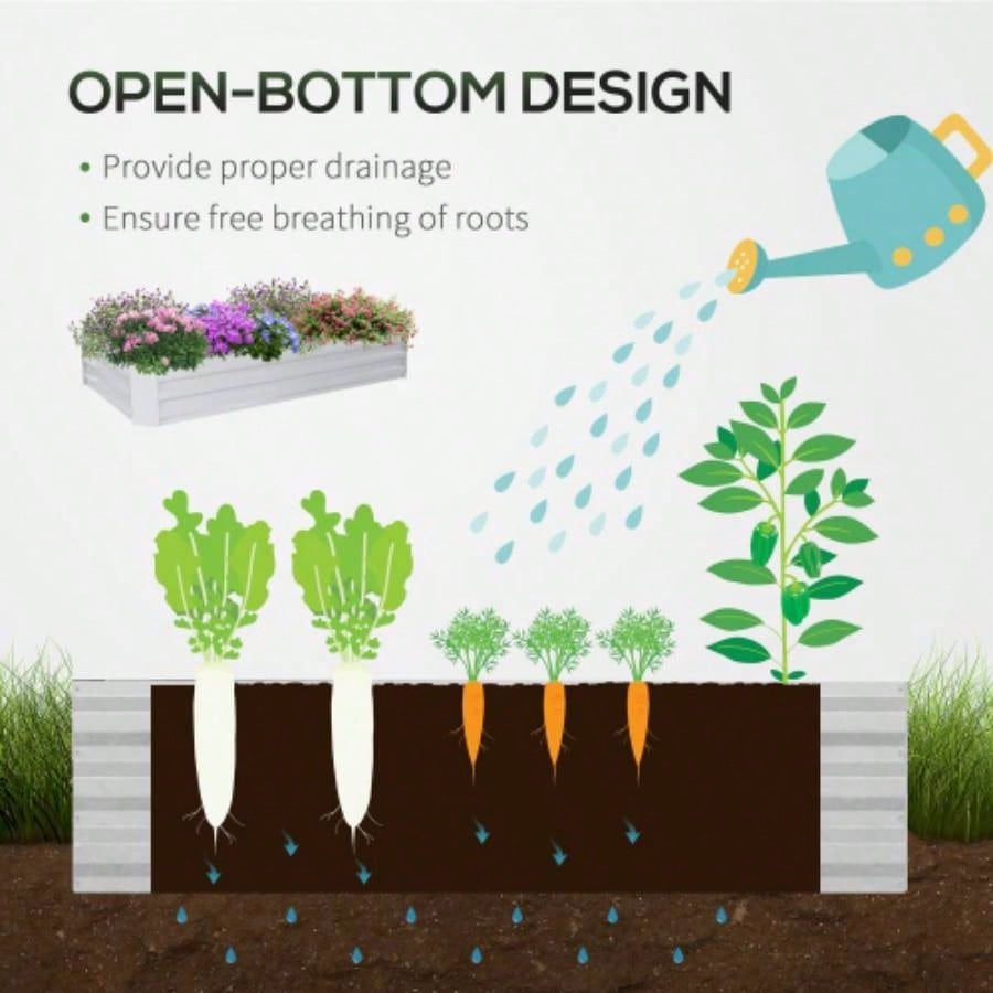 Outsunny 6x 3 Galvanized Raised Garden Bed with PVC Greenhouse Cover, Outdoor Metal Planter Box with 2 Roll - Up Growing Flowers, Fruits, Vegetables and Herbs, Light Gray